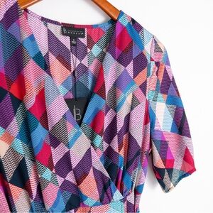 BOBEAU . Geometric Faux Wrap Midi Dress